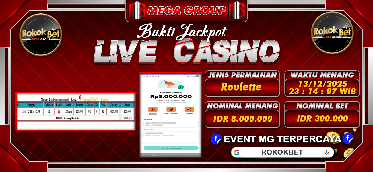 Bukti JP situs Rokokbet hari Sabtu, 13 Desember 2025